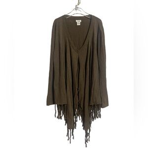 Tasha Polizzi Brown Cotton Fringe Shark Bite Handkerchief Sweater Poncho